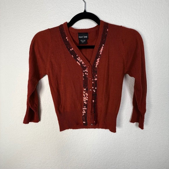 Paper Doll Sequin Embellished Cardigan RedCropped Sweater Top Size L - Picture 1 of 4